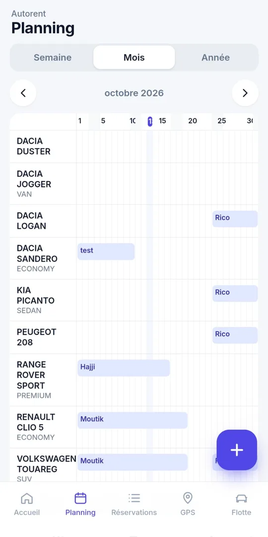 Planning de la semaine dans l'appli